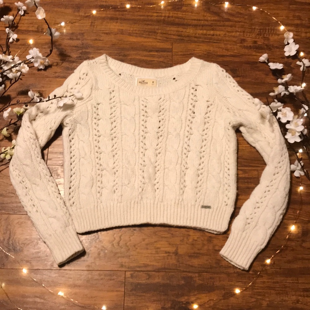 White Hollister Crop Sweater